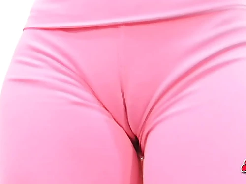 Buxomy Blondie Teen Showcases Deep Cameltoe Muff in Tight Spandex