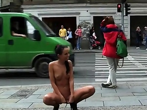 Nude Czech female was walking thru the city center